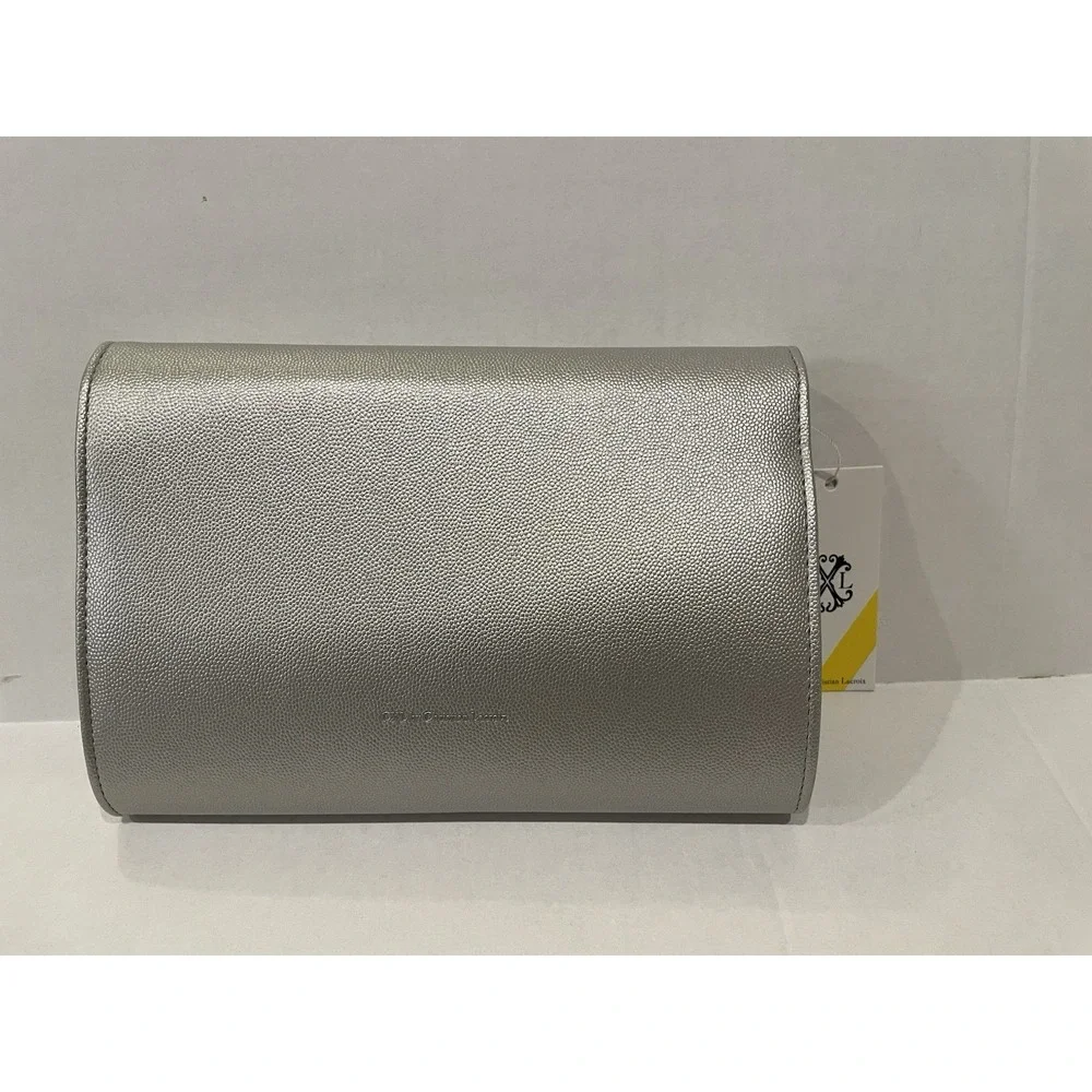 Brand New CXL by Christian Lacroix Paris Caviar Clutch Silver Detachable Chain‎